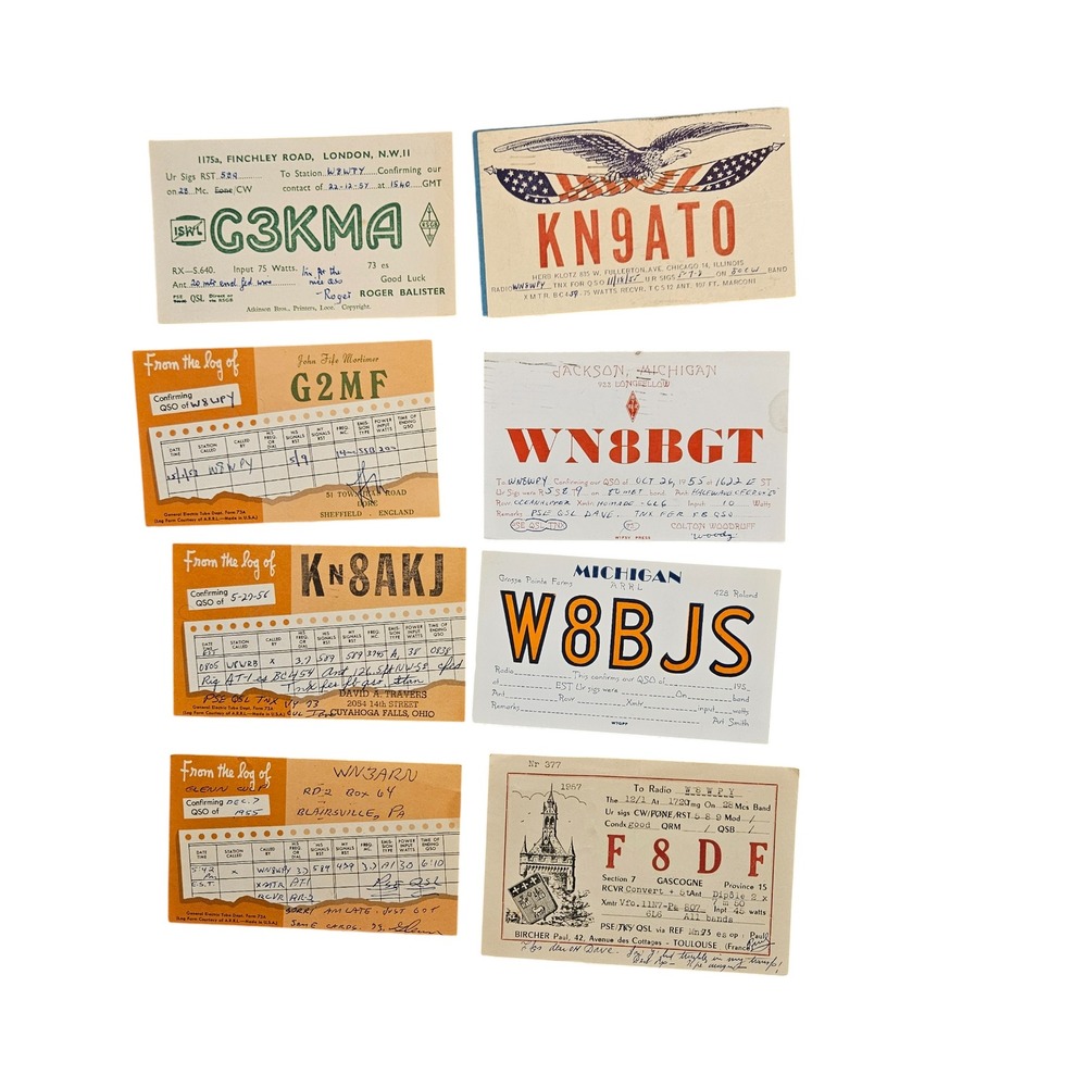 Lot of 8 Vintage 1950s Ohio Michigan Ham‎ Amateur Radio QSL Cards Postcards